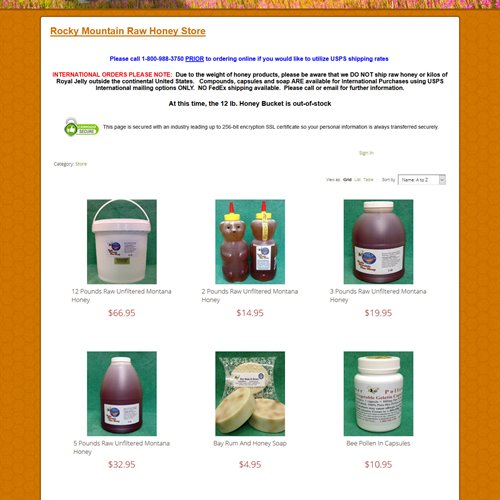 Rocky Mountain Raw Honey - store products